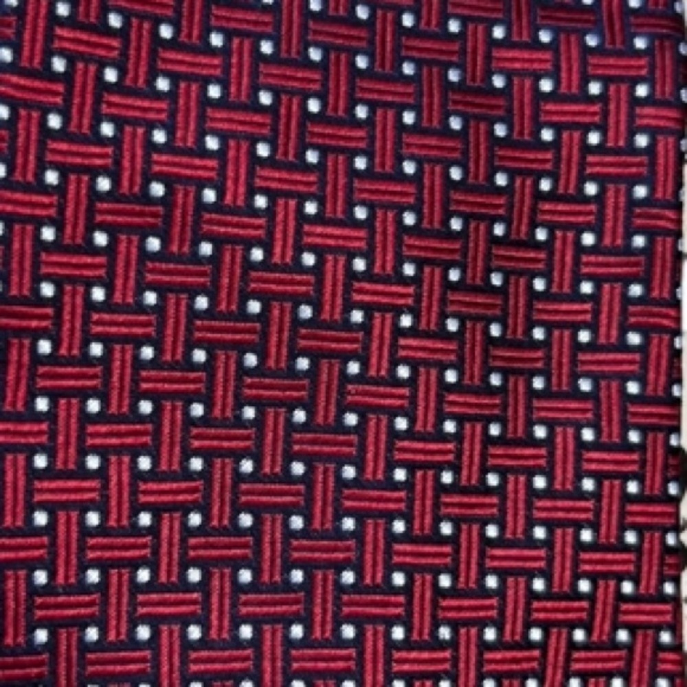 Tasso Elba Red, Navy Blue amd Whie Geometric Print Silk Necktie - Picture 3 of 9